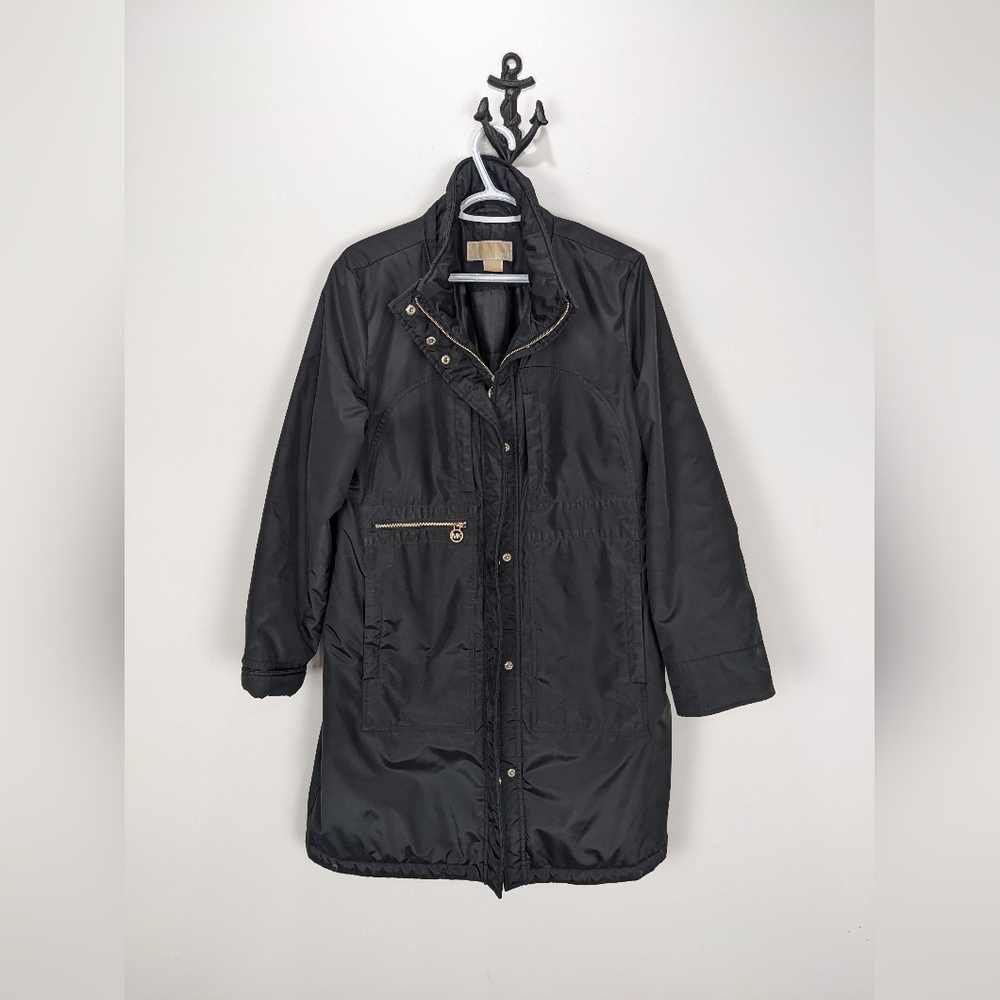 Michael Kors Black Puffer trench Windbreaker Jacket Size Large - Picture 8 of 8